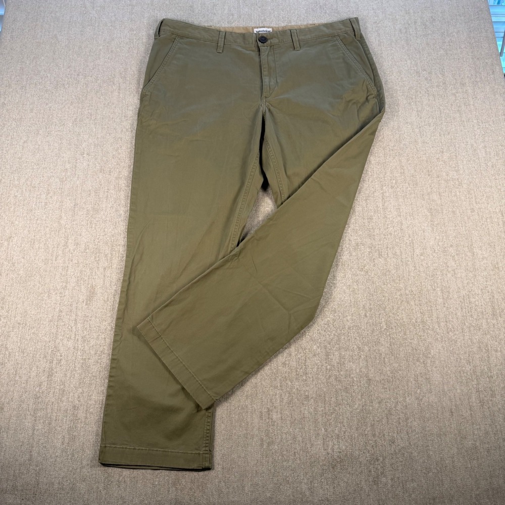 Timberland Chino Pants‎ Mens 38x30 Olive Green Straight Leg Flat Front Casual